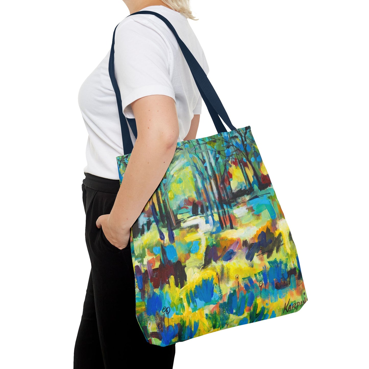 Tree Landscape Art Tote Bag Canvas Shopping Bag - Color Blast Through Trees by Leslie Karpinski