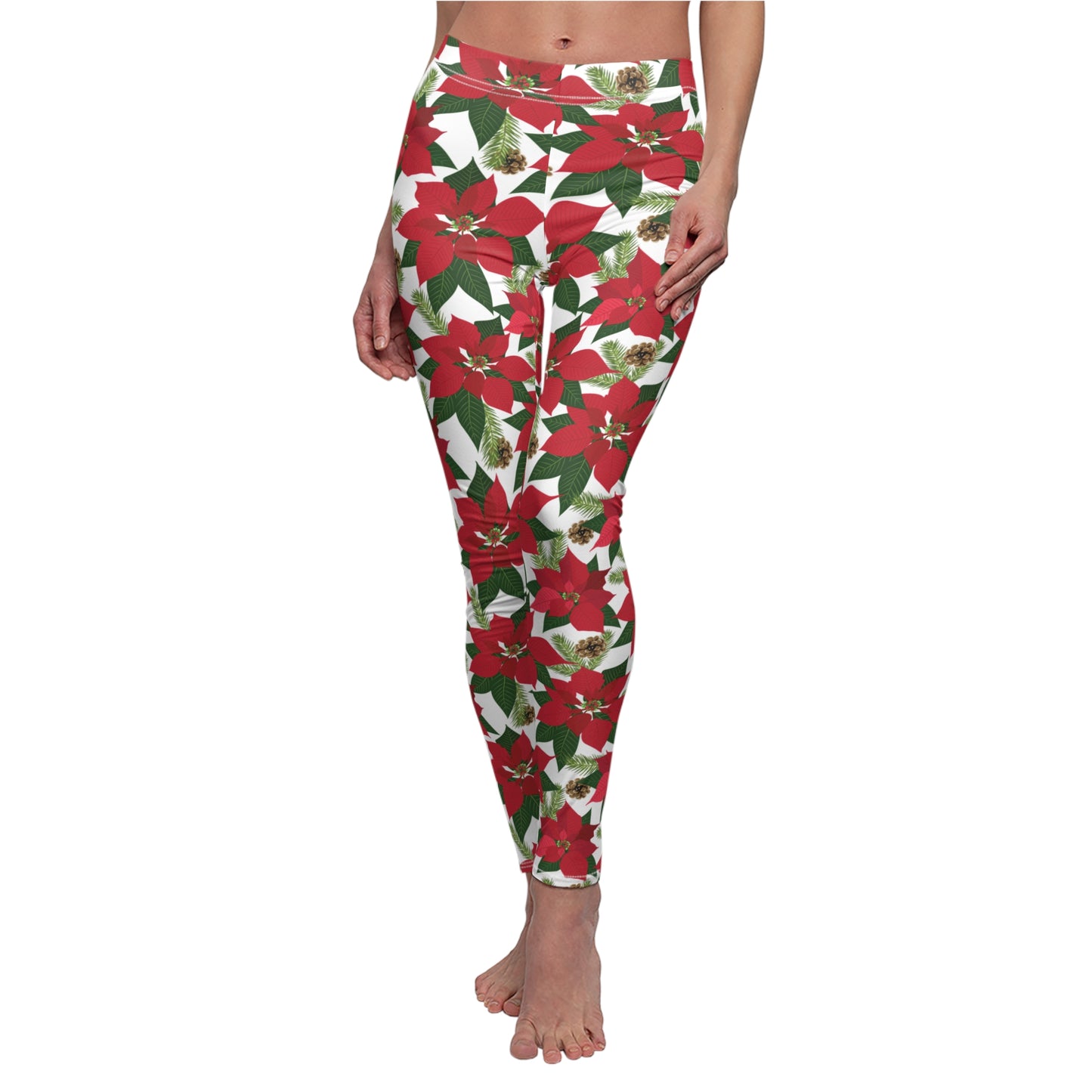 Green White Red Poinsettia Christmas Womens Leggings - Saiko Studio