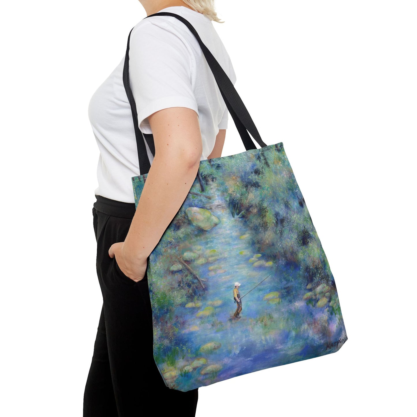 River Fishing Art Tote Bag Canvas Shopping Bag - River Wonders by Leslie Karpinski