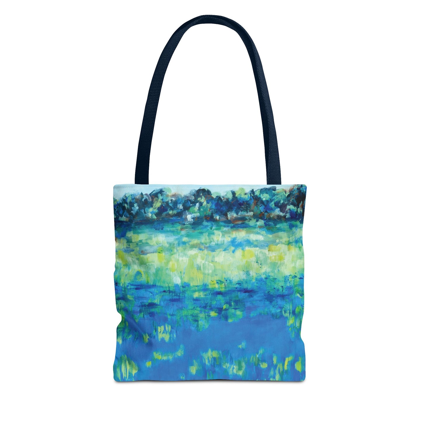 Blue Green Landscape Nature Art Canvas Tote Bag - Waters Edge 2 by Leslie Karpinski