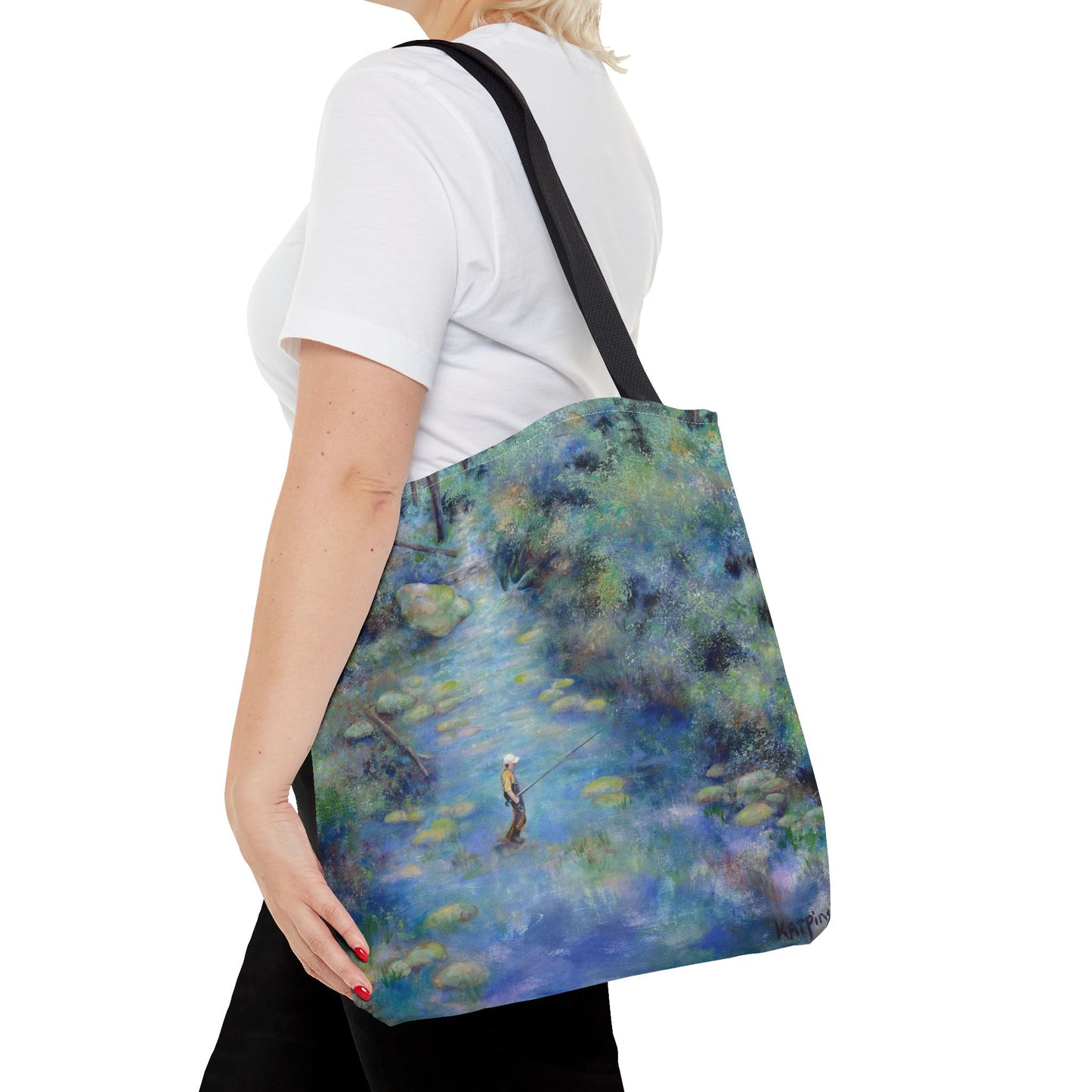 River Fishing Art Tote Bag Canvas Shopping Bag - River Wonders by Leslie Karpinski