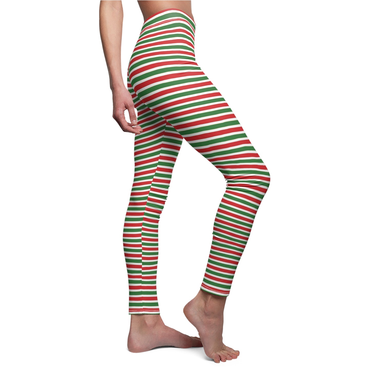 Green Red Horizontal Striped Christmas Womens Leggings - Saiko Studio
