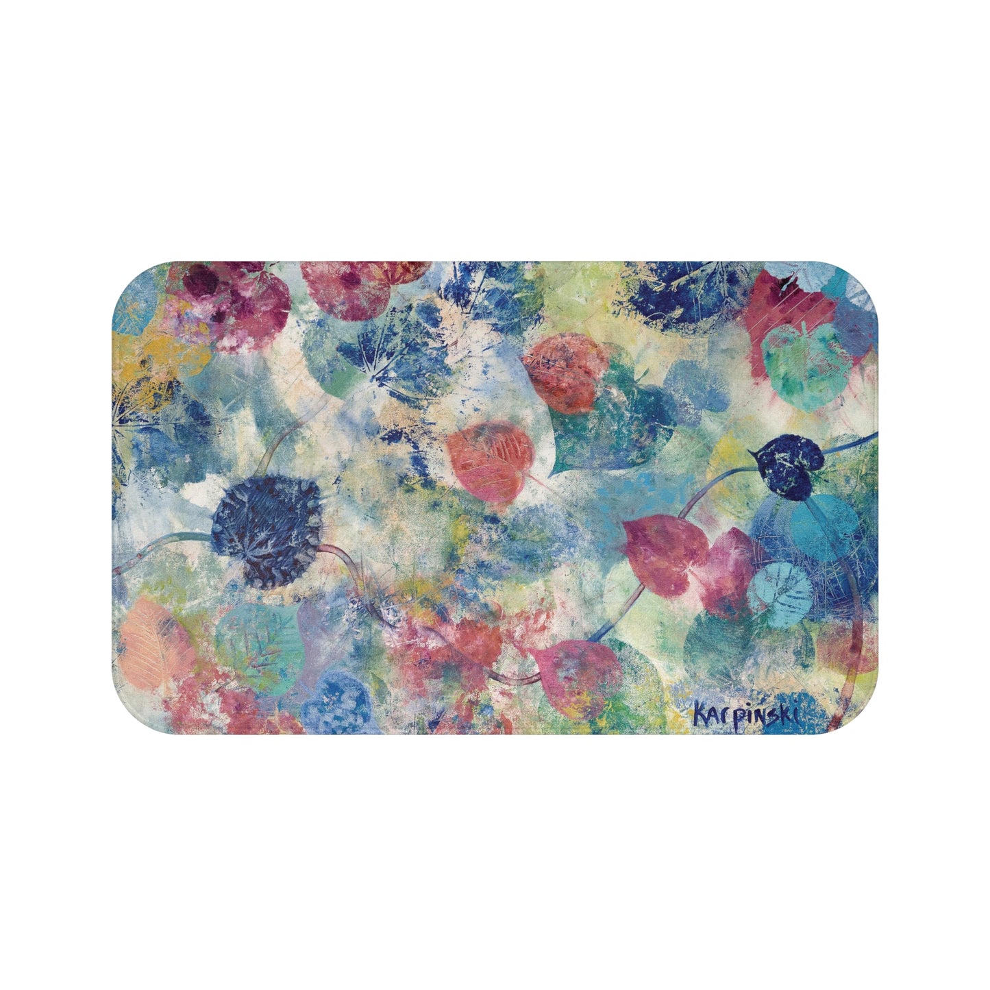 Floral Abstract Art Landscape Memory Foam Non Slip Bath Mat - Red Bud by Leslie Karpinski