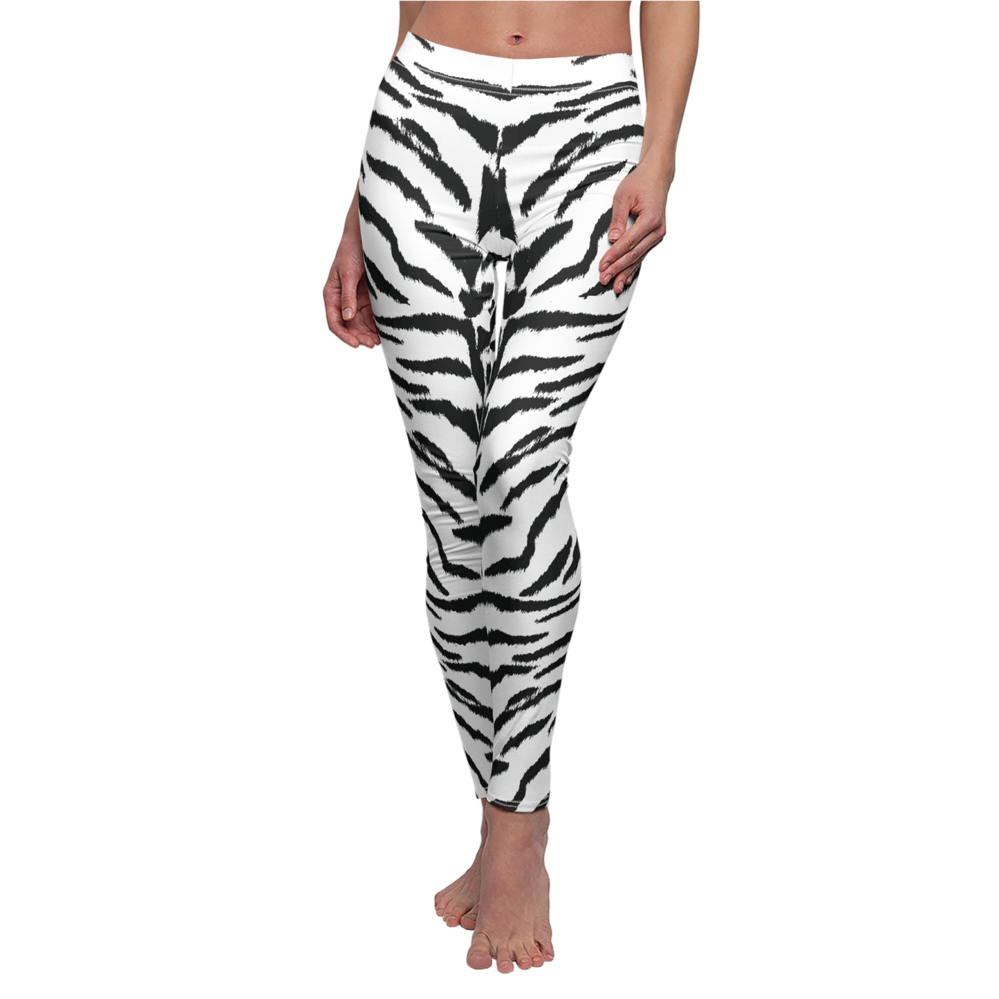 White Tiger Print Animal Womens Leggings - Saiko Studio