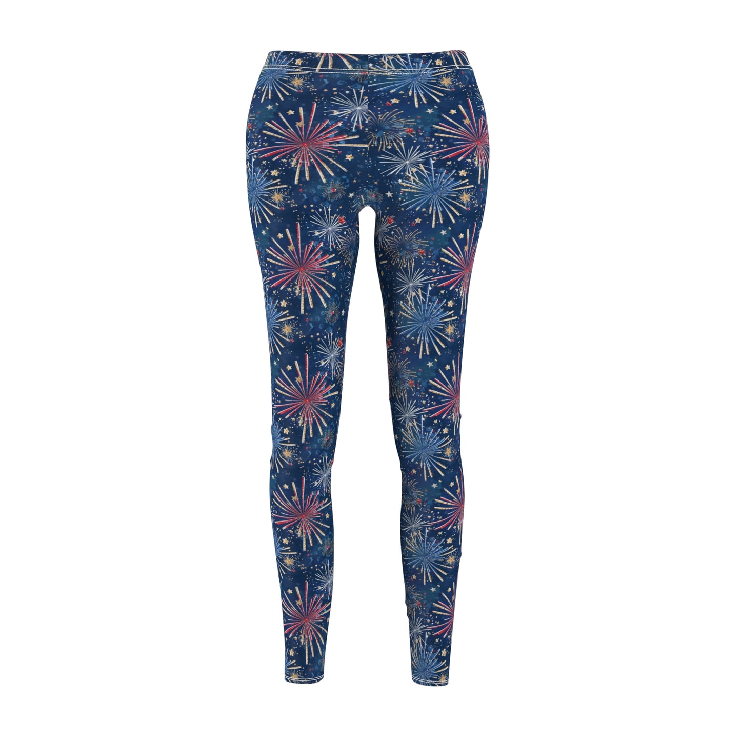 Red White Blue Fireworks 4th of July Womens Leggings Yoga Pants - Saiko Studio