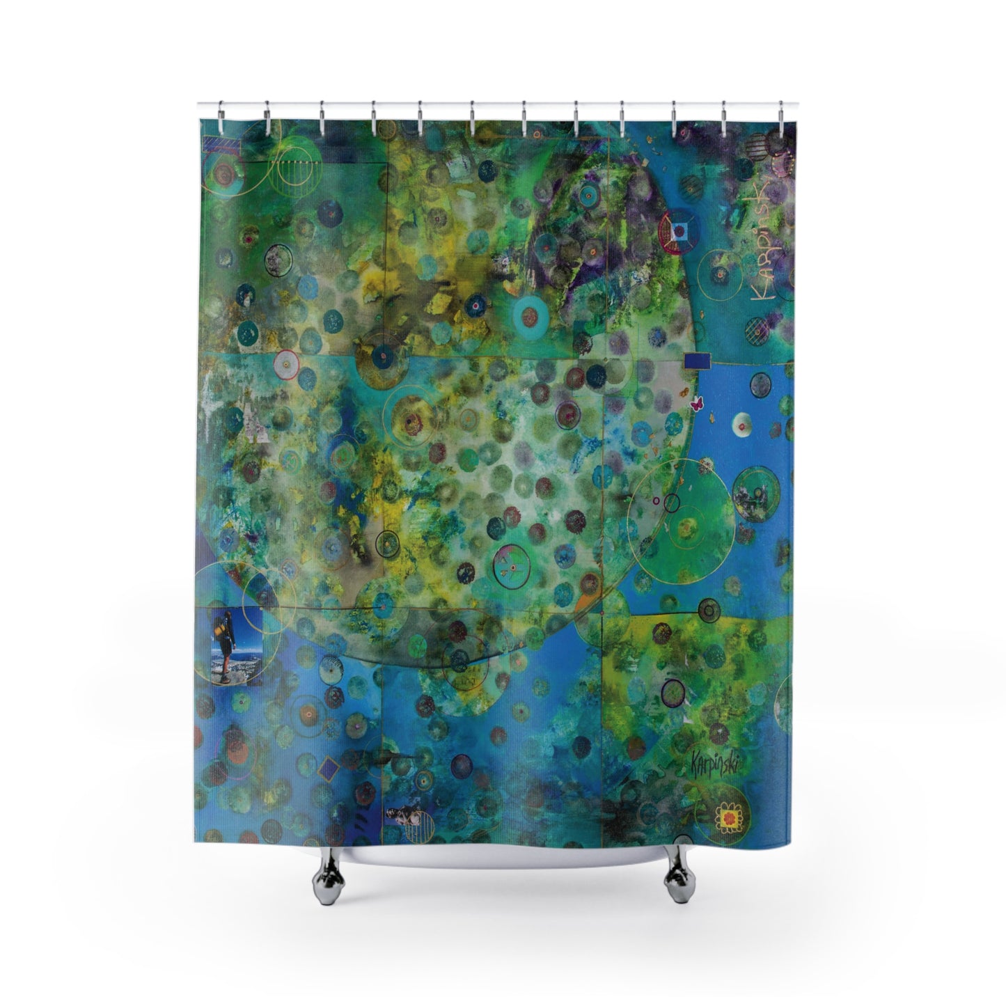 Blue Green Abstract Art Shower Curtain -Earth by Leslie Karpinski