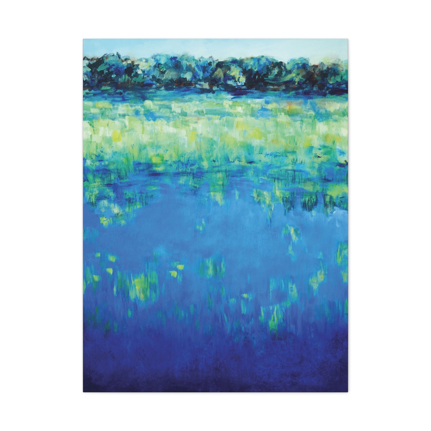 Waterscape Blue Green Canvas Art Nature Water Painting - Waters Edge 1 by Leslie Karpinski