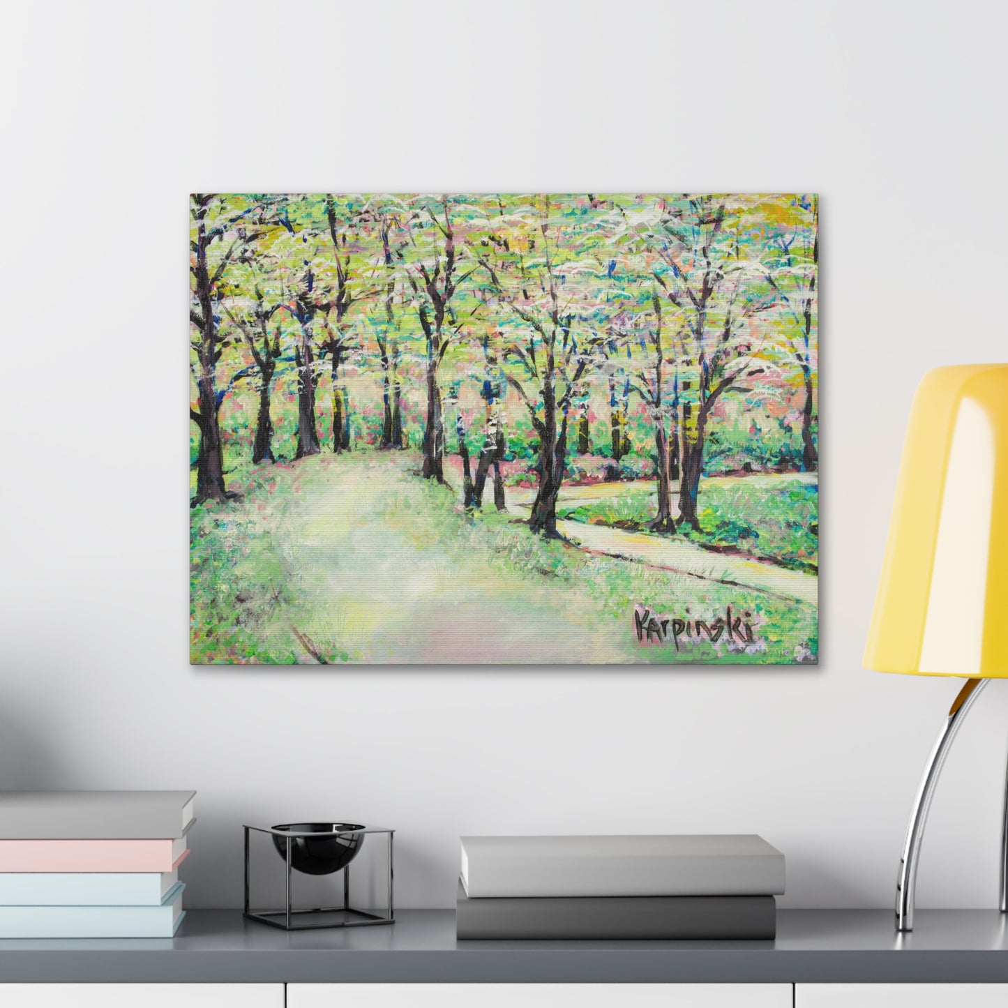 Spring Garden Canvas Art Nature Landscape Painting - Leslie Karpinski Bottom of Reynolda Gardens