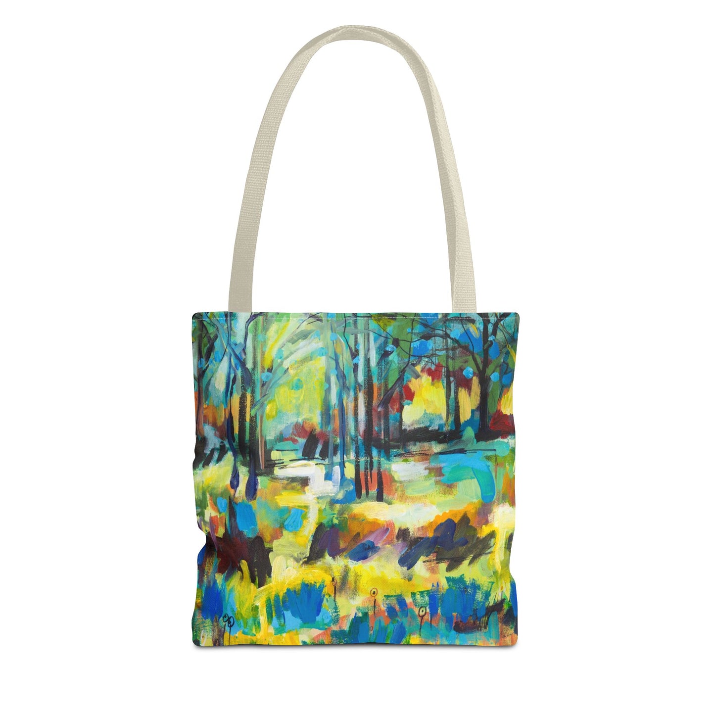 Tree Landscape Art Tote Bag Canvas Shopping Bag - Color Blast Through Trees by Leslie Karpinski