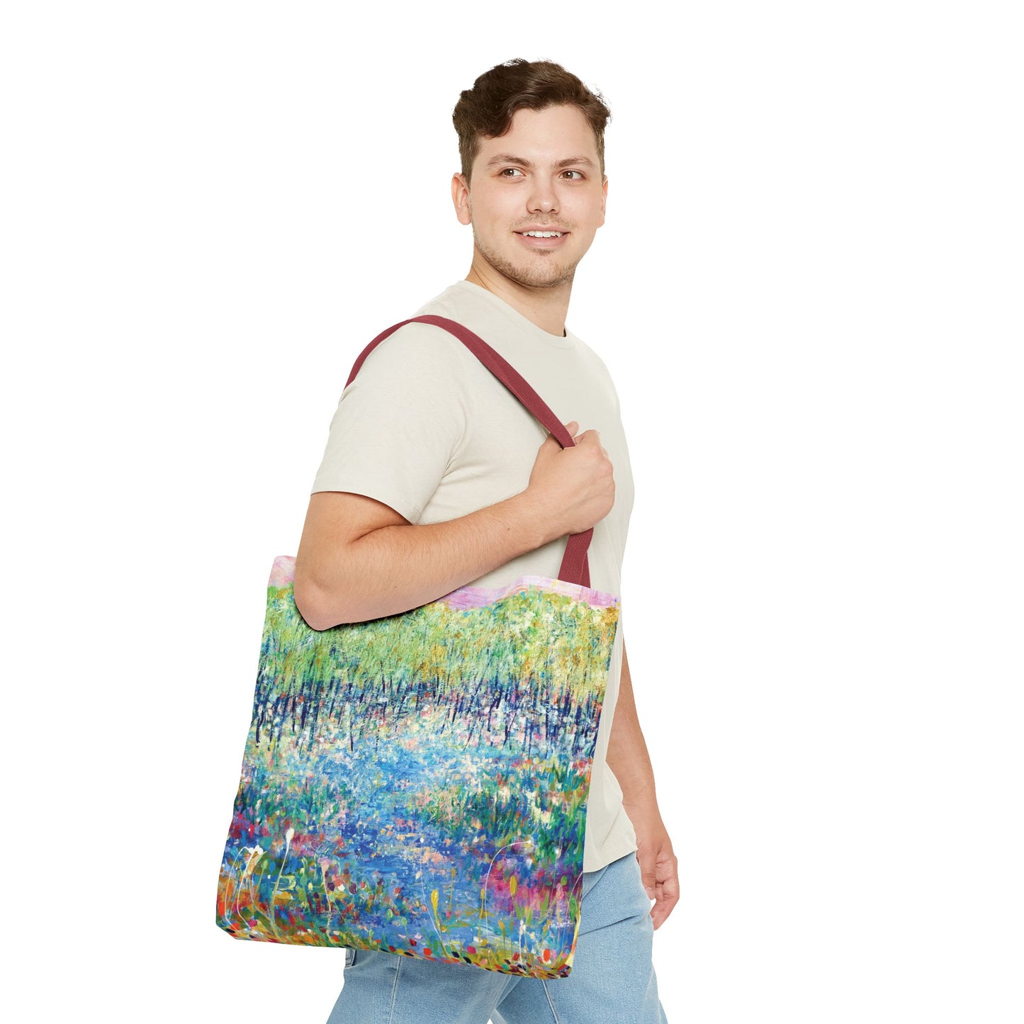 Floral Landcape Art Tote Bag Canvas Shopping Bag - Paths and Journies by Leslie Karpinski