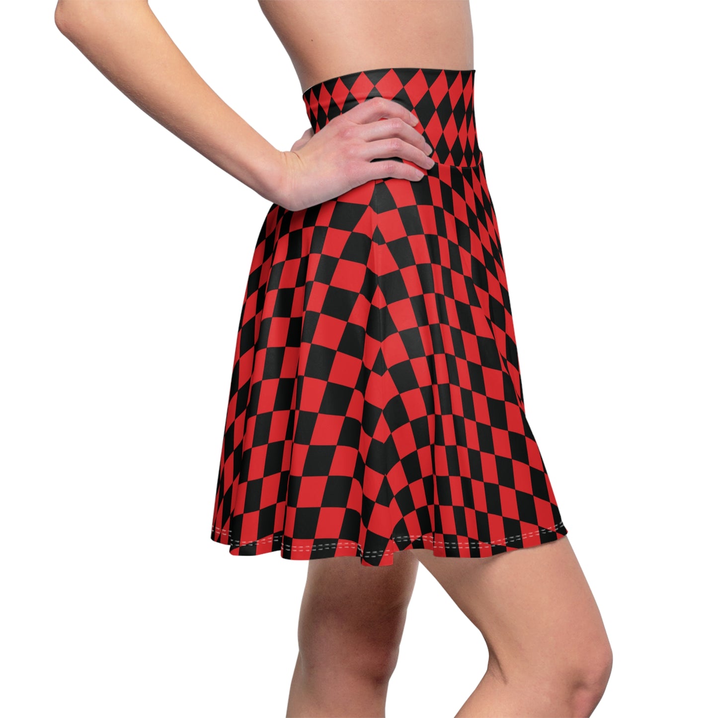 Black Red Harlequin Diamond Skater Womens Skirt - Saiko Studio