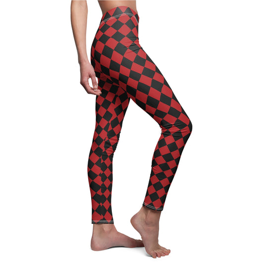 Red Black Harlequin Diamond Womens Leggings Yoga Stretch Pants - Saiko Studio