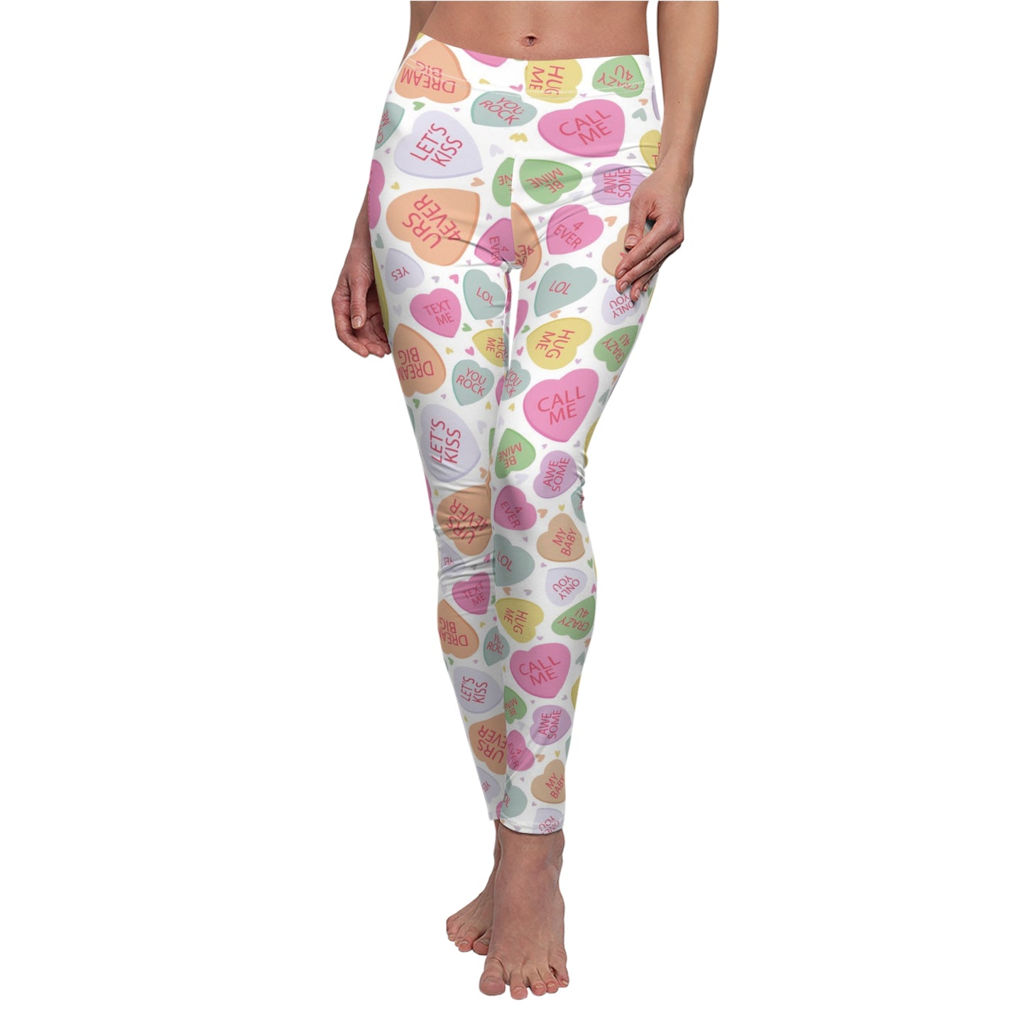 Conversation Candy Heart Valentines Womens Leggings - Saiko Studio