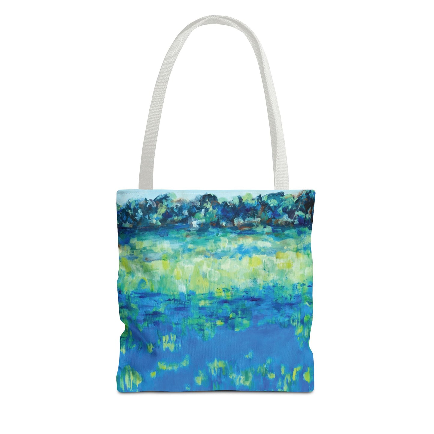 Blue Green Landscape Nature Art Canvas Tote Bag - Waters Edge 2 by Leslie Karpinski