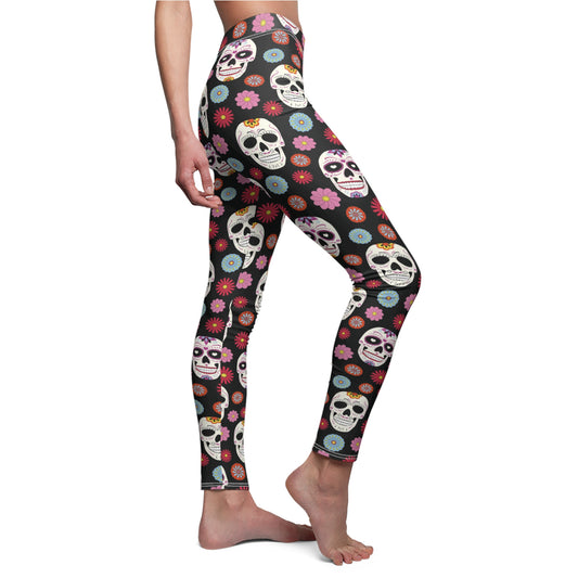 Day of The Dead Womens Leggings Sugar Skull Stretch Pants - Saiko Studio