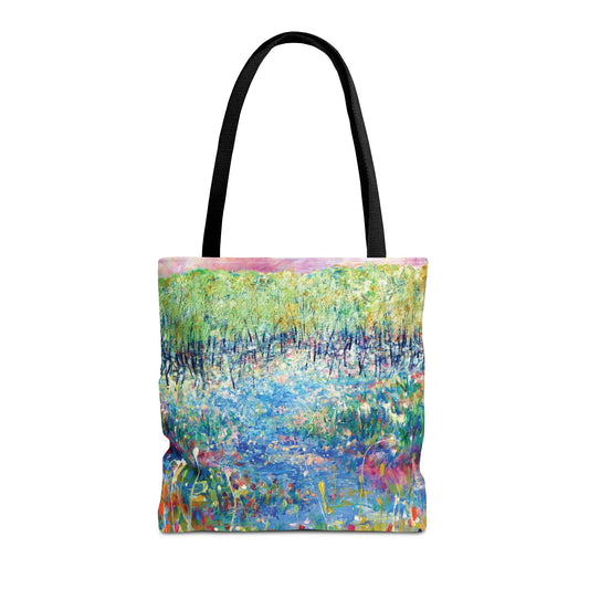 Floral Landcape Art Tote Bag Canvas Shopping Bag - Paths and Journies by Leslie Karpinski
