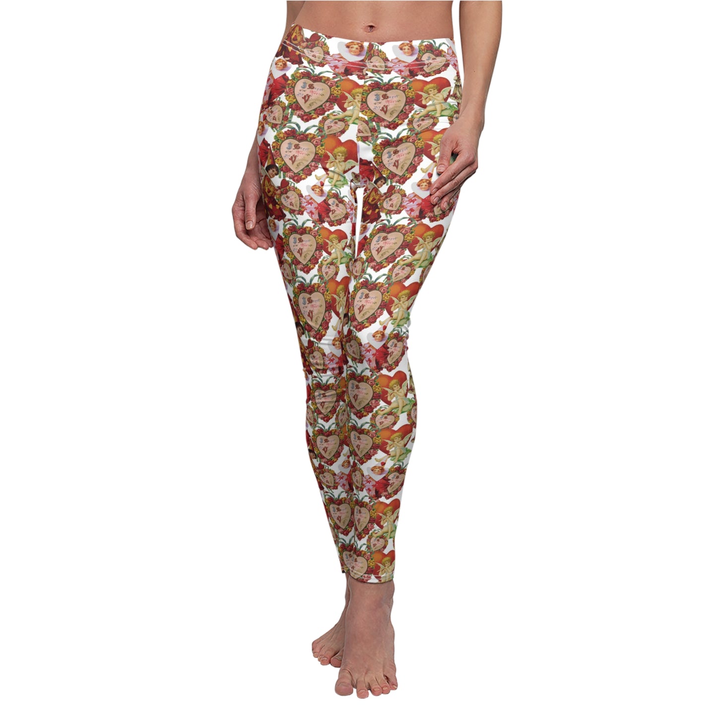 Vintage Valentines Cupid Heart Womens Leggings Yoga Pants - Saiko Studio