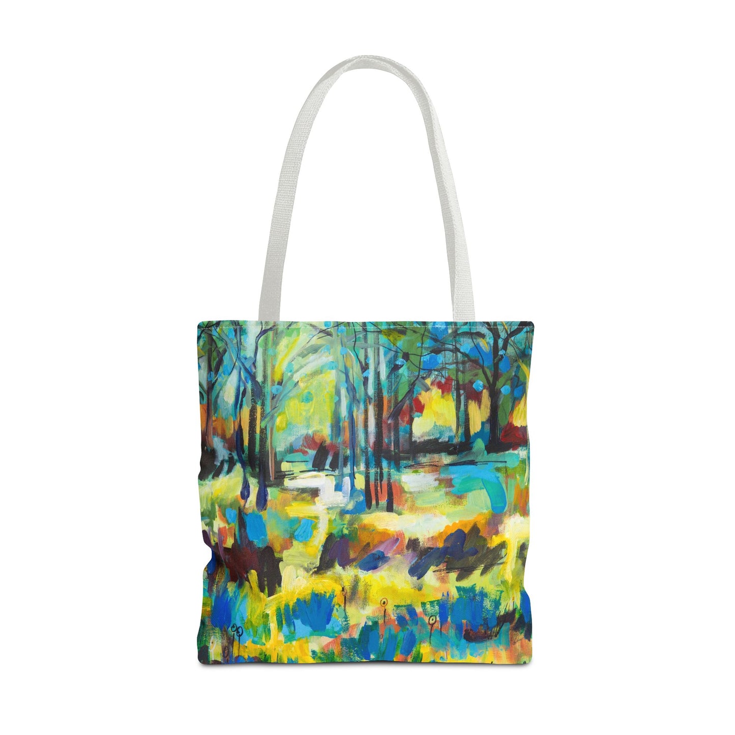 Tree Landscape Art Tote Bag Canvas Shopping Bag - Color Blast Through Trees by Leslie Karpinski