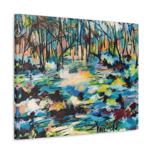 Abstract Trees Canvas Landscape Fine Art Print Colorful Artwork - Afternoon Glow Of Trees by Leslie Karpinski