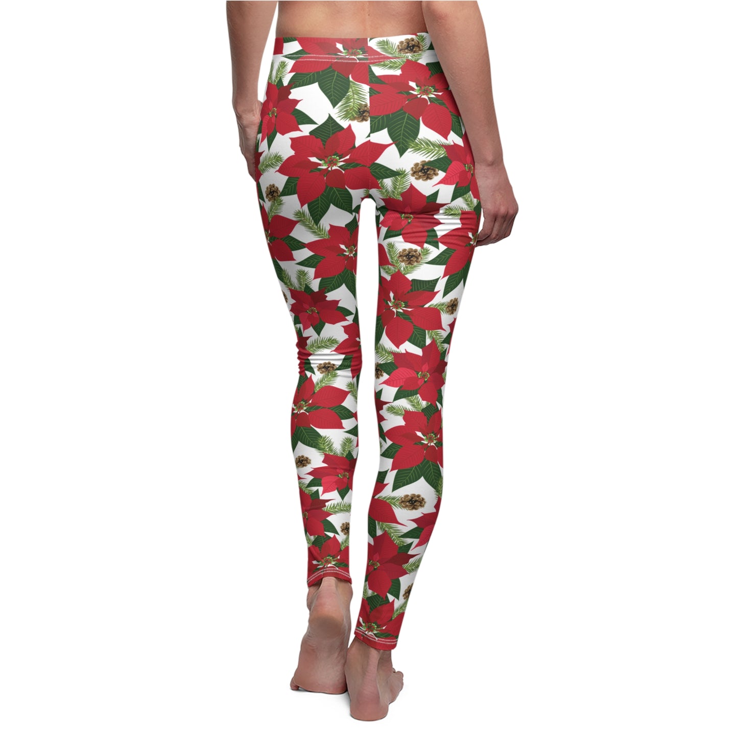 Green White Red Poinsettia Christmas Womens Leggings - Saiko Studio
