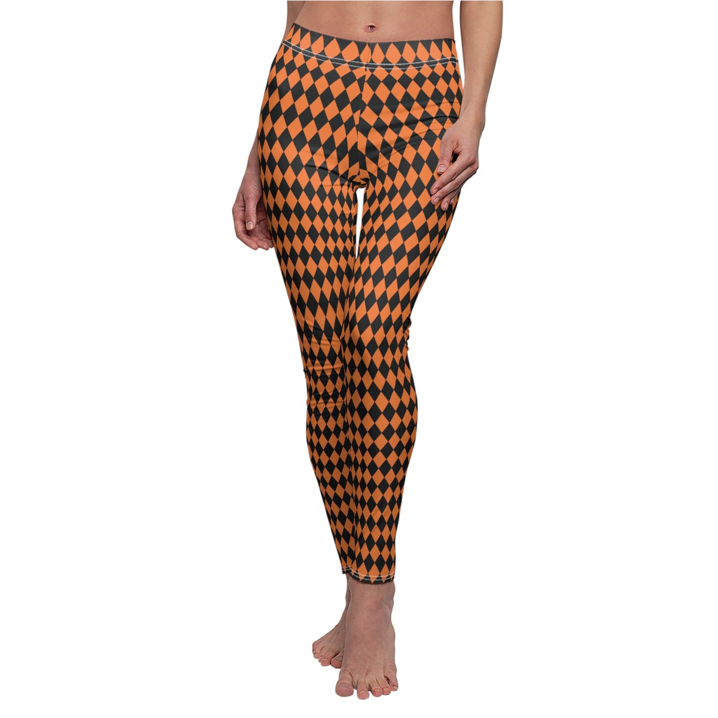 Black Orange Harlequin Diamond Womens Halloween Leggings - Saiko Studio