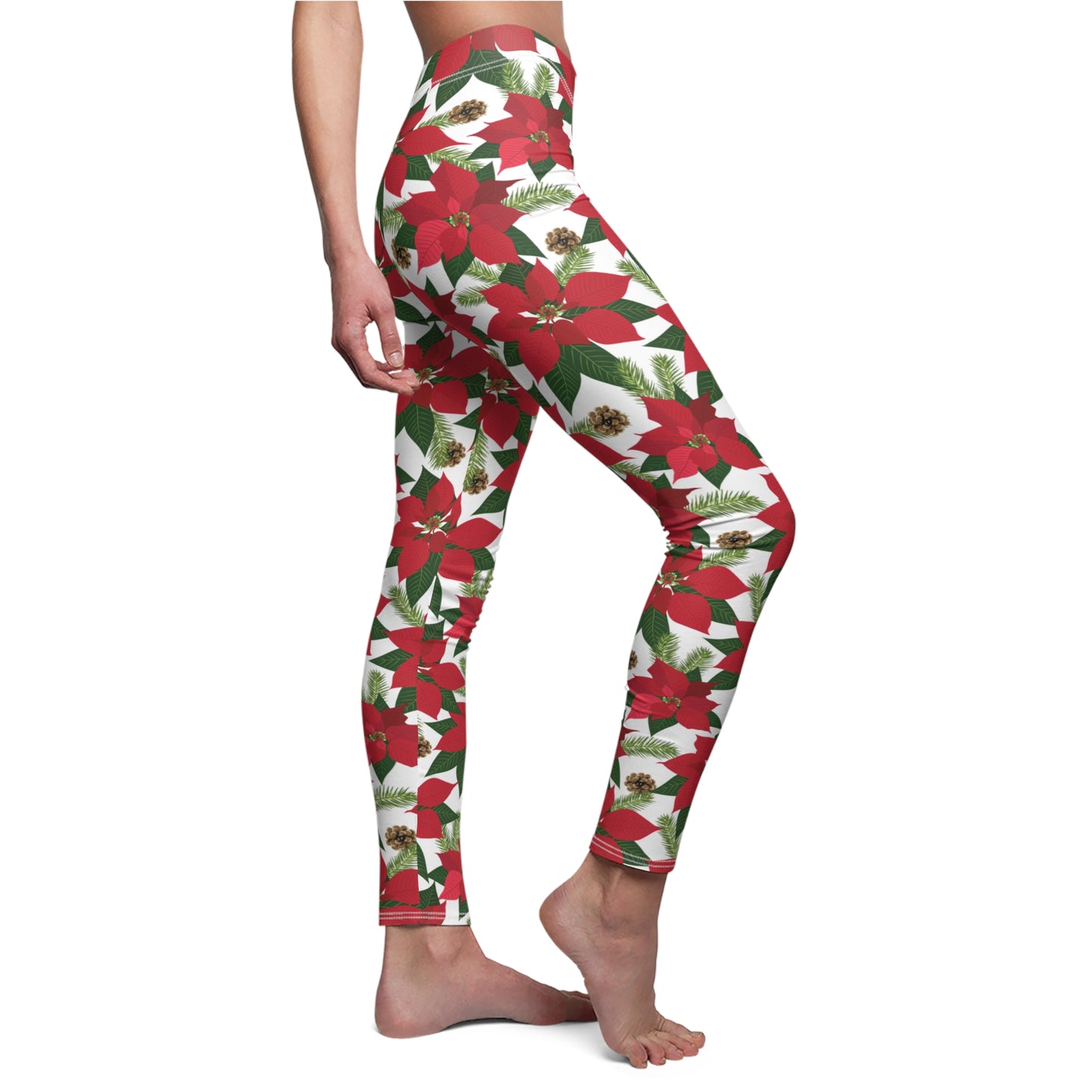 Green White Red Poinsettia Christmas Womens Leggings - Saiko Studio