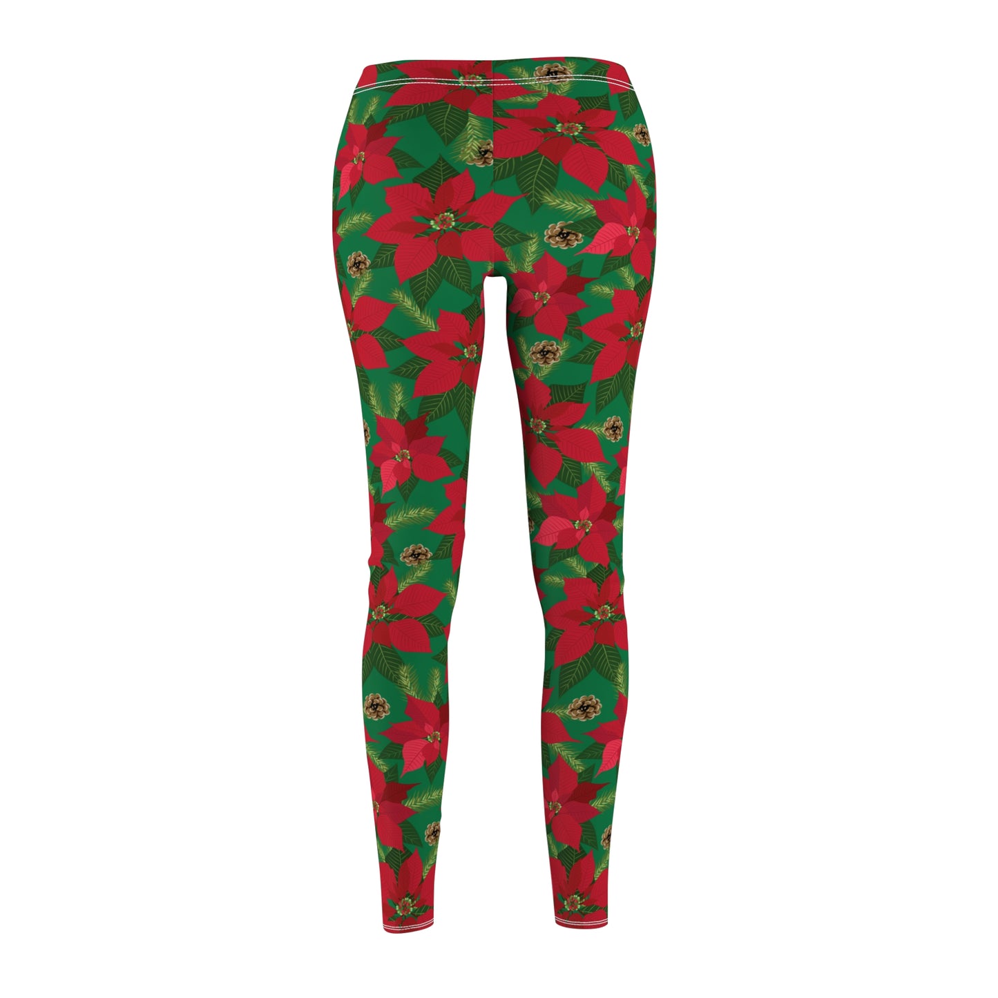 Green Poinsettia Christmas Womens Leggings - Saiko Studio
