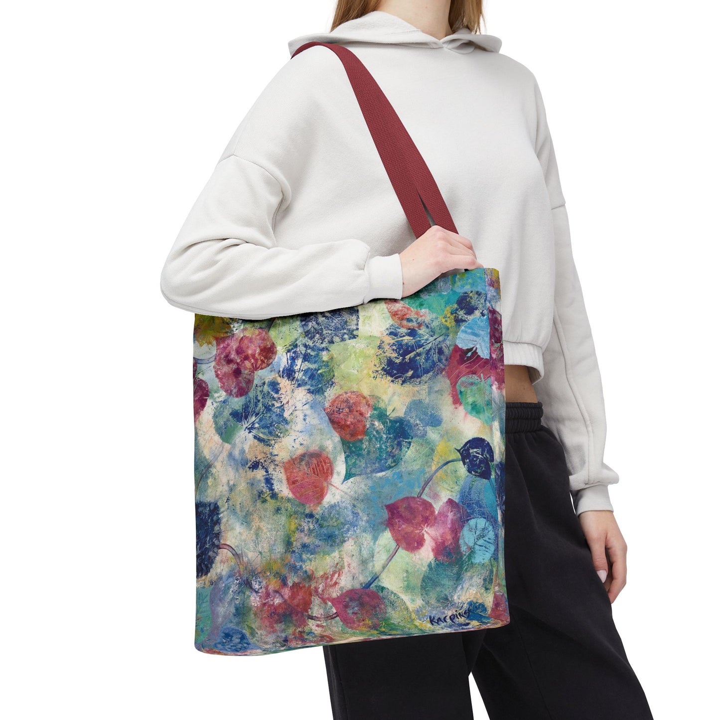 Leaf Print Nature Art Canvas Shopping Tote Bag - Red Bud - Leslie Karpinski