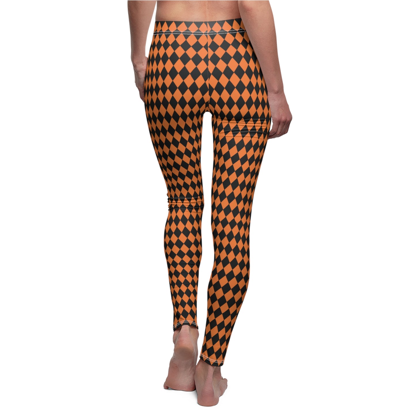 Black Orange Harlequin Diamond Womens Halloween Leggings - Saiko Studio