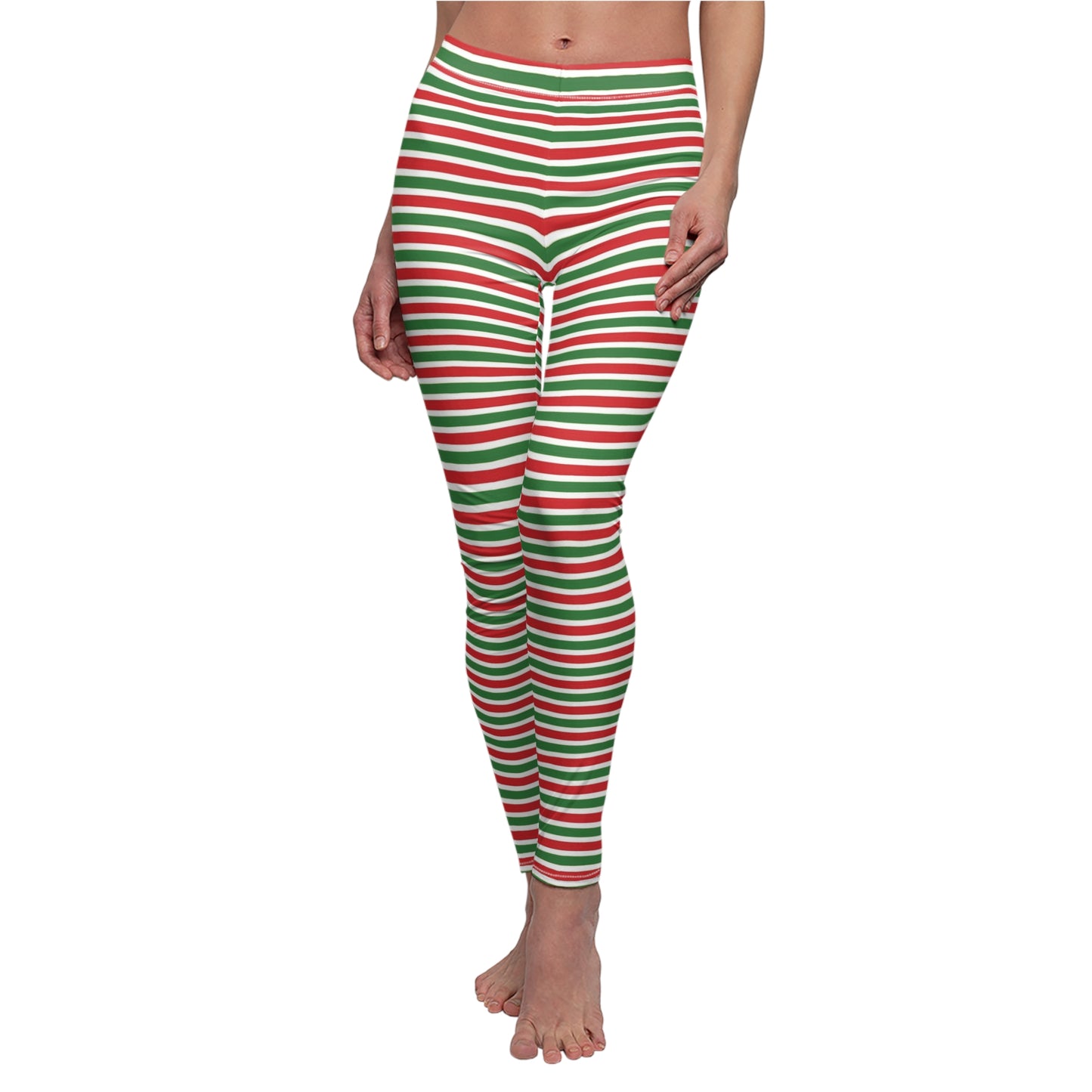 Green Red Horizontal Striped Christmas Womens Leggings - Saiko Studio