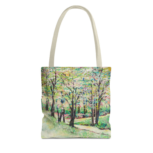 Bottom of Reynolda Landscape Art Canvas Tote Bag - Leslie Karpinski