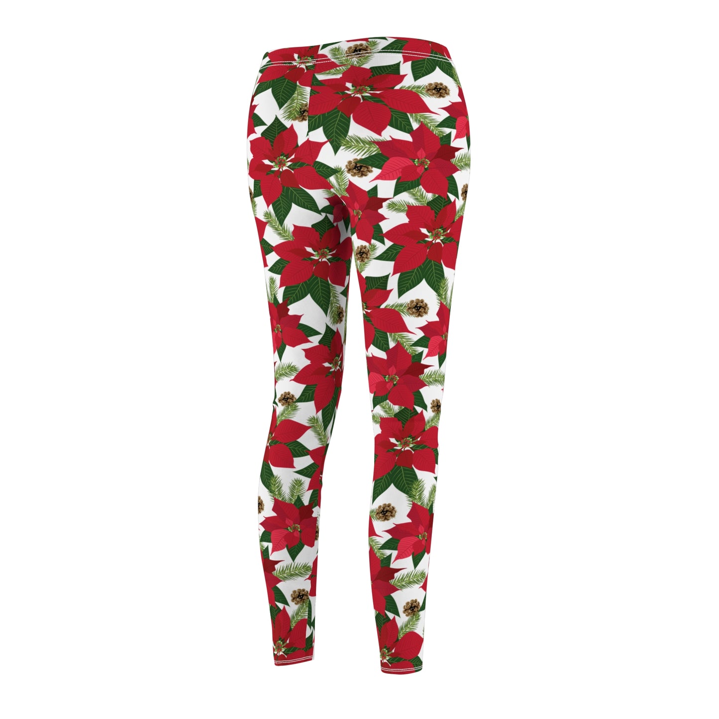 Green White Red Poinsettia Christmas Womens Leggings - Saiko Studio