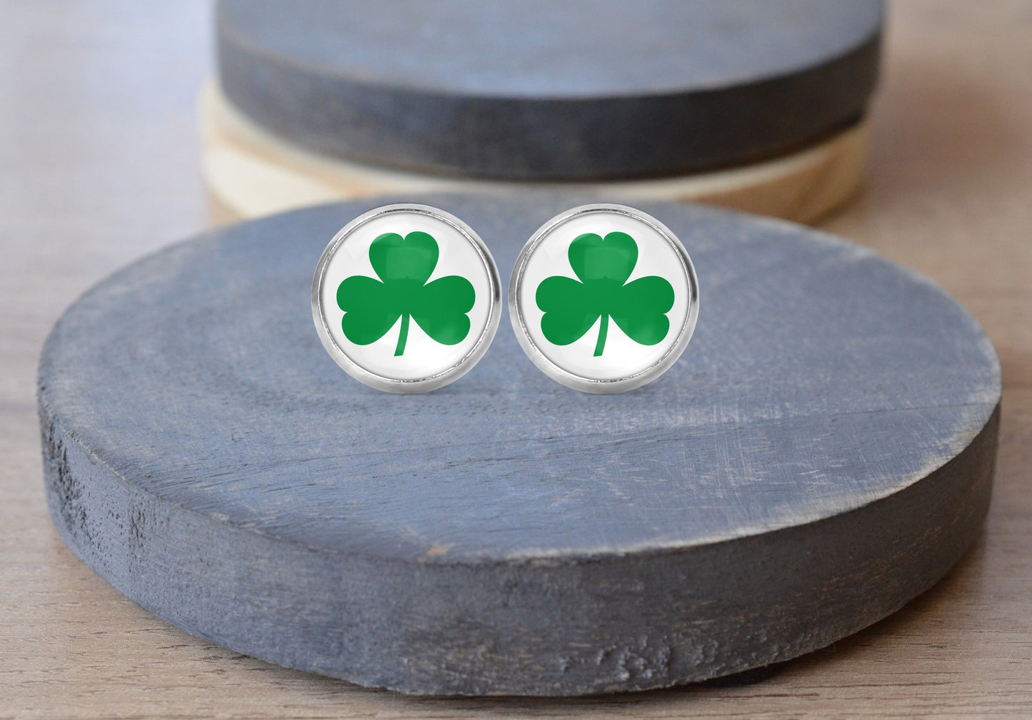 Shamrock St Patricks Day Stud Dangle Earrings Necklace Jewelry Set - Post Queen