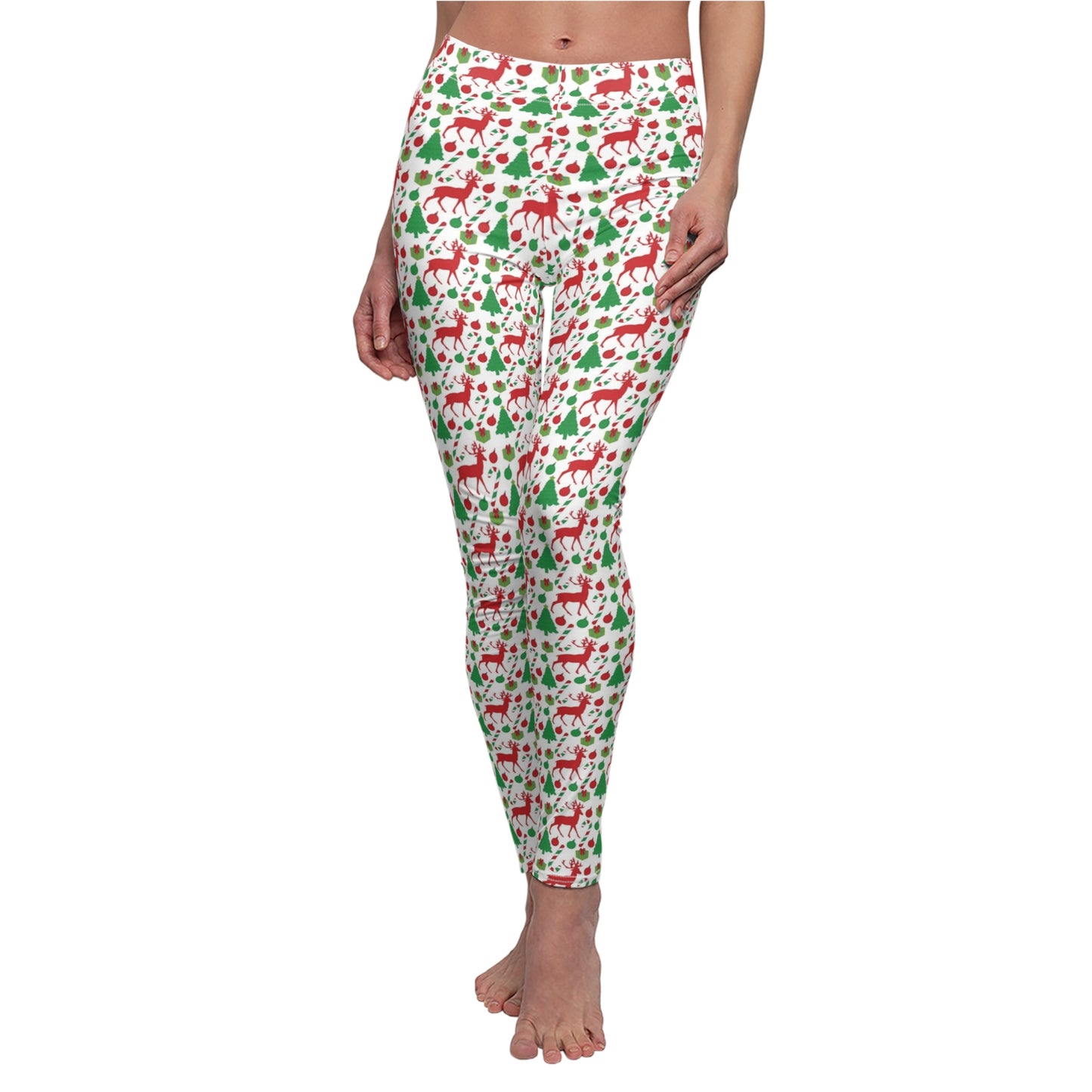 Christmas Reindeer Holiday Womens Leggings Stretch Pants - Saiko Studio