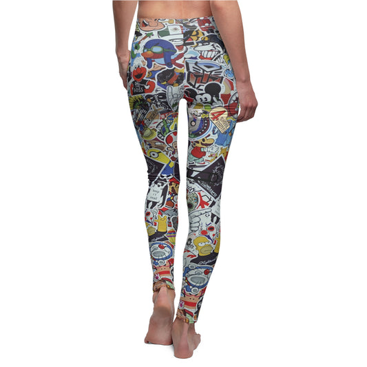 Cartoon Comic Stickerbomb Logo Womens Leggings Yoga Stretch Pants - Saiko Studio