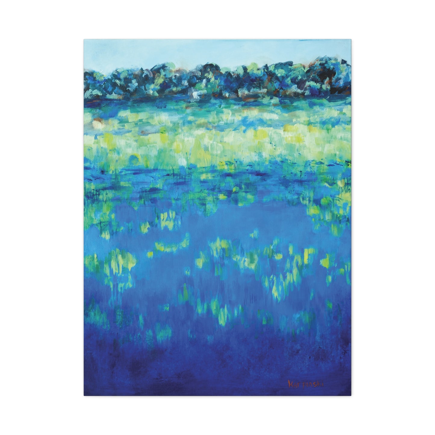 Waterscape Blue Green Canvas Art Nature Water Painting - Waters Edge 2 by Leslie Karpinski