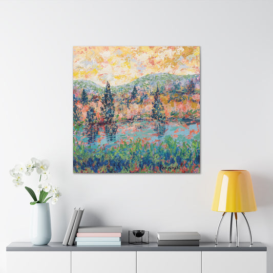 Colorful Wall Artwork Nature Painting Canvas Print Landscape Art - River People by Leslie Karpinski