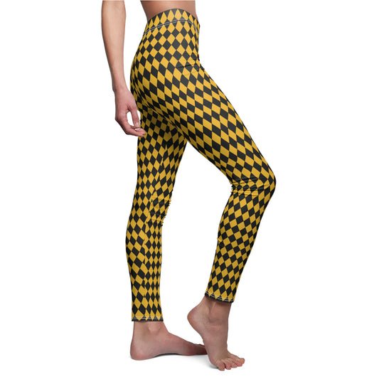 Yellow Black Harlequin Diamond Womens Leggings Yoga Stretch Pants - Saiko Studio