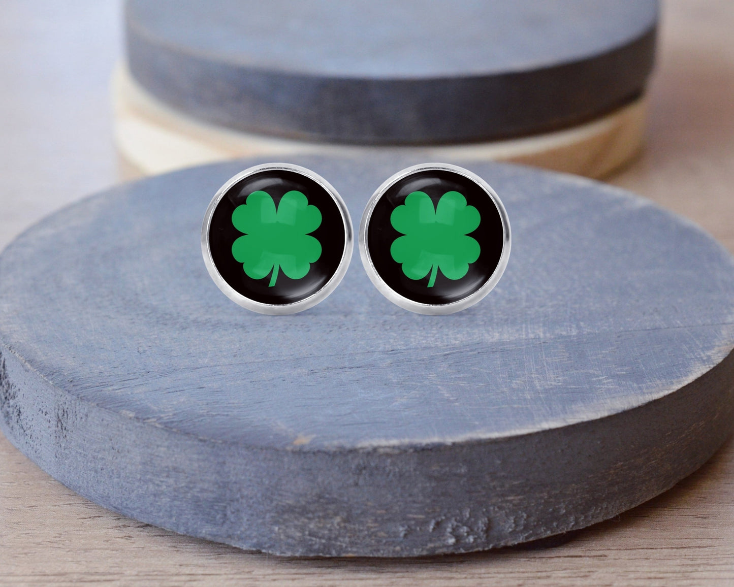 Shamrock St Patricks Day 4 Leaf Clover Stud Dangle Earrings Necklace - Post Queen