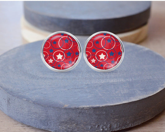 Red White Blue Star 4th of July Stud Dangle Earrings Necklace Jewelry Set - Post Queen
