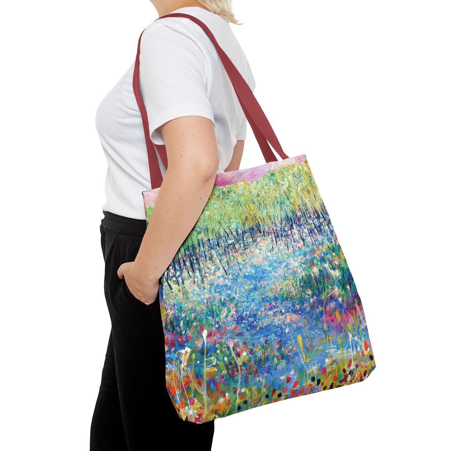 Floral Landcape Art Tote Bag Canvas Shopping Bag - Paths and Journies by Leslie Karpinski
