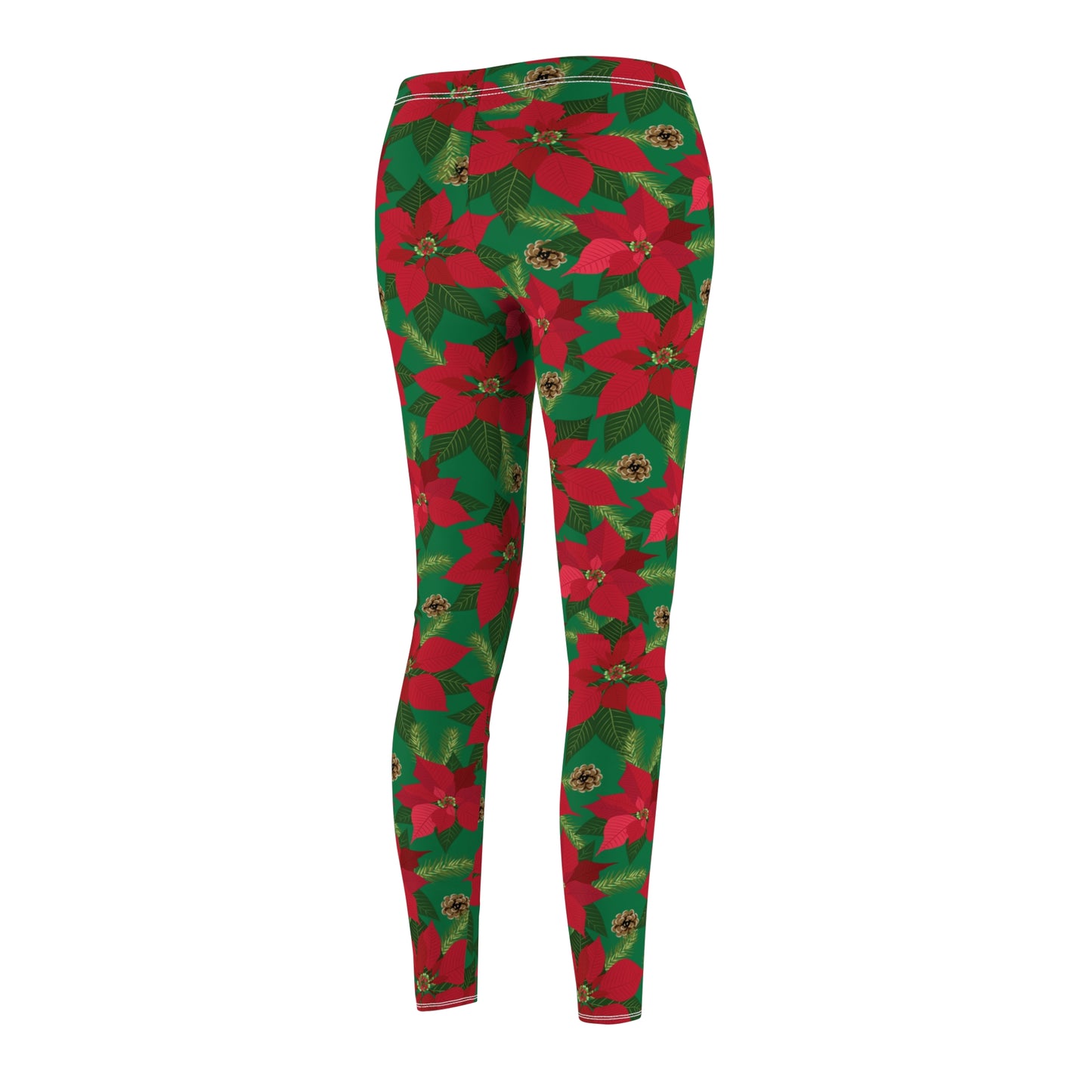 Green Poinsettia Christmas Womens Leggings - Saiko Studio