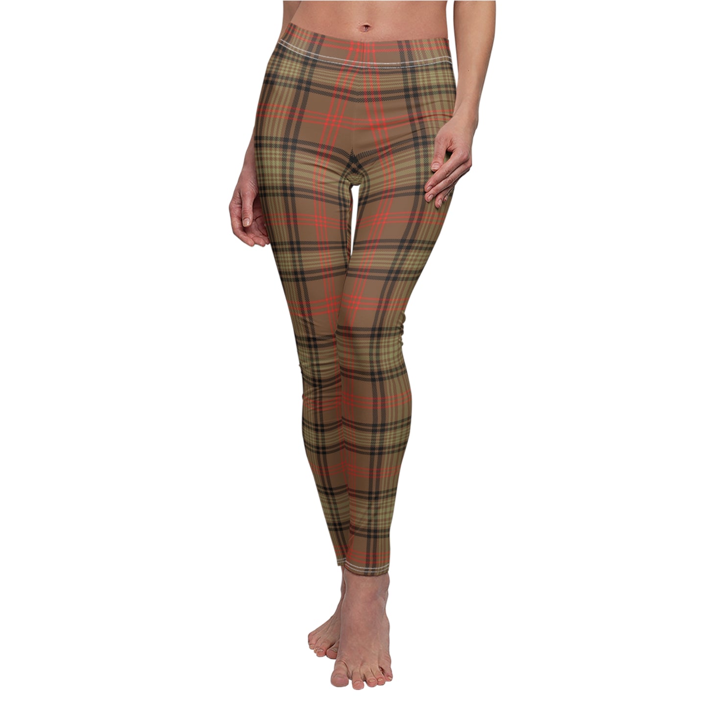 Brown Orange Plaid Tartan Legging Stretch Pants - Saiko Studio