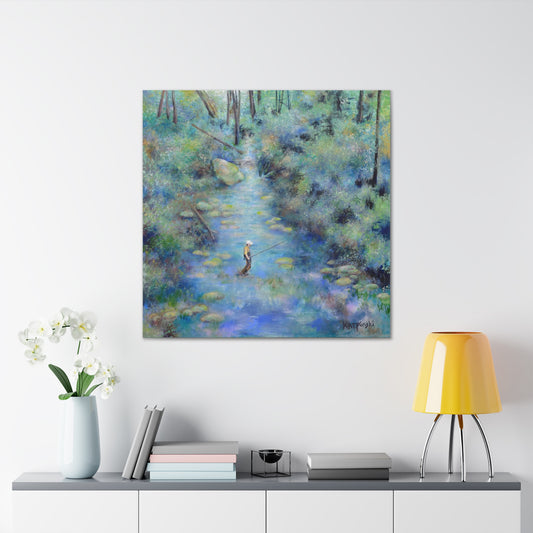 Fishing Nature River Landscape Canvas Art Print - River Wonders by Leslie Karpinski