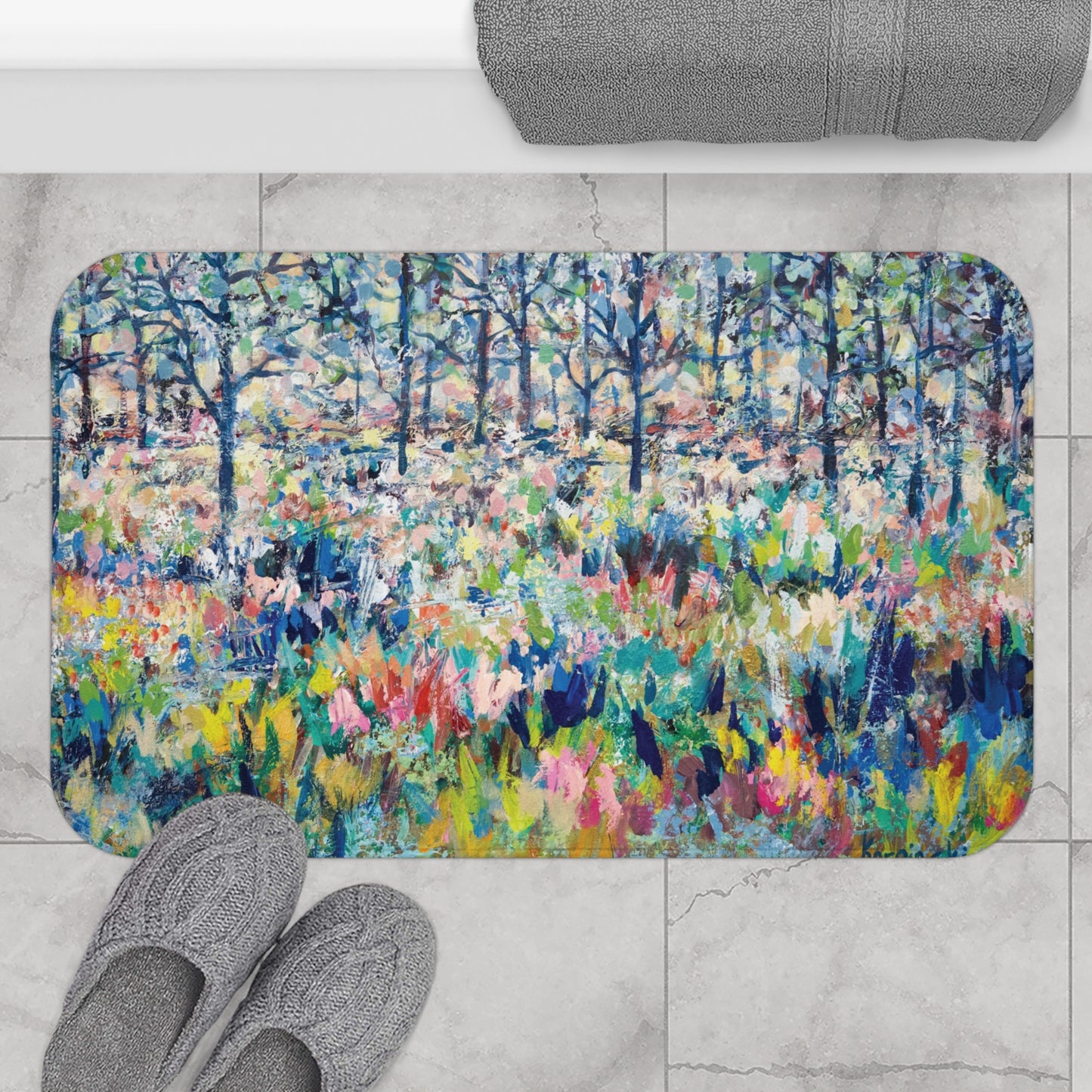 Colorful Landscape Memory Foam Non Slip Bath Mat - Healing From The Storm - Leslie Karpinski