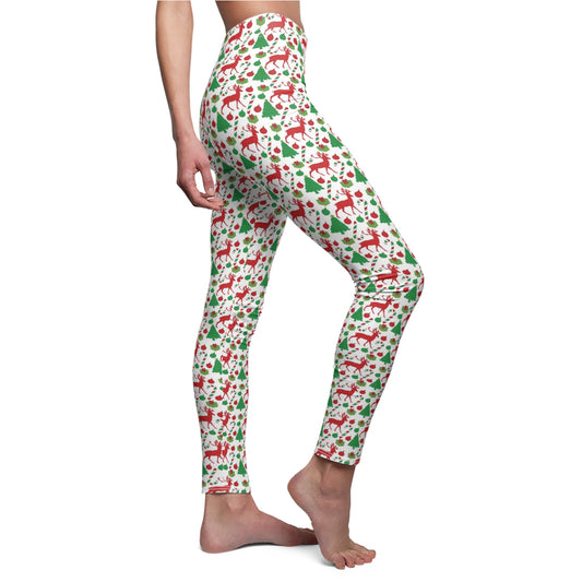 Christmas Reindeer Holiday Womens Leggings Stretch Pants - Saiko Studio