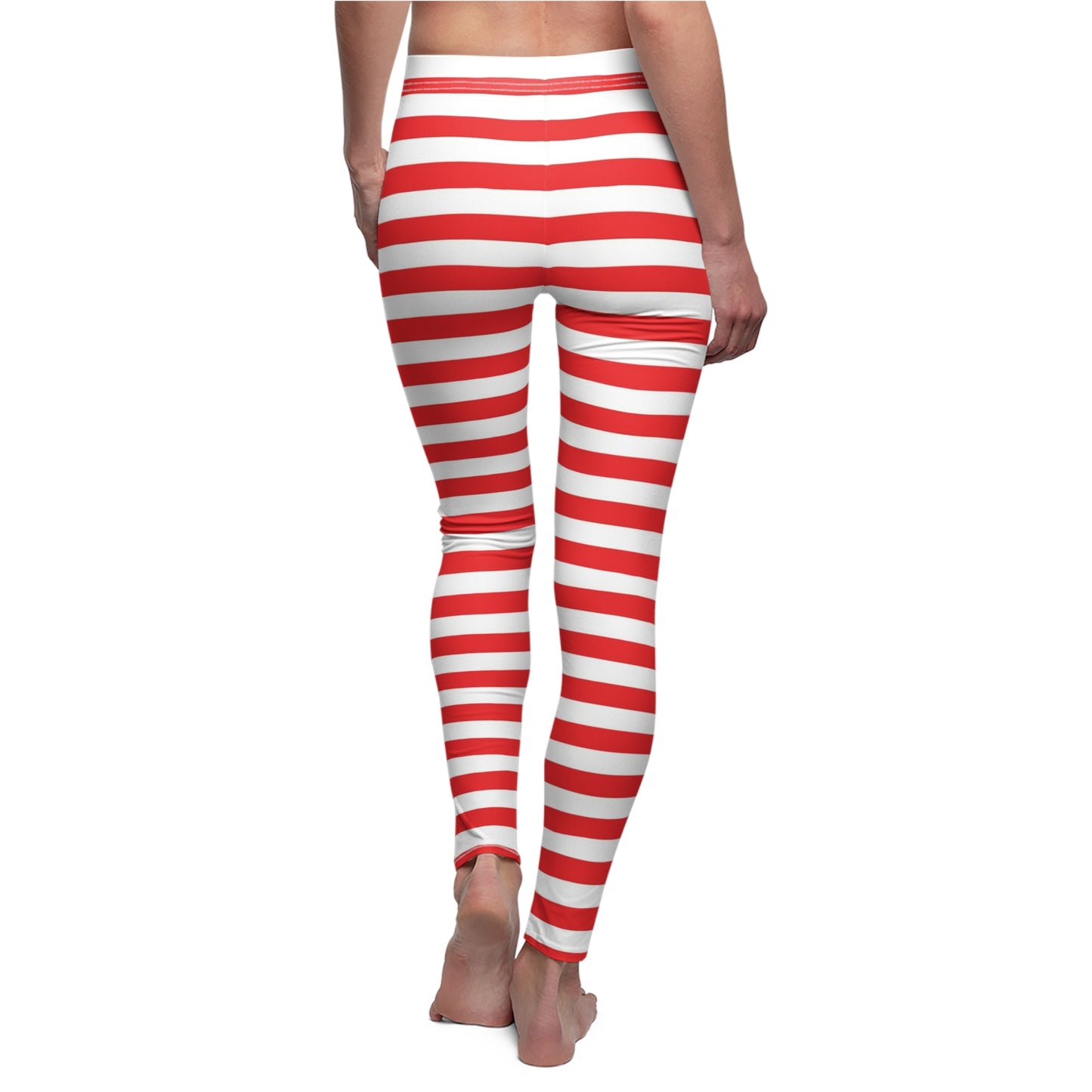 Red White Horizontal Striped Womens Leggings Stretch Yoga Pants - Saiko Studio