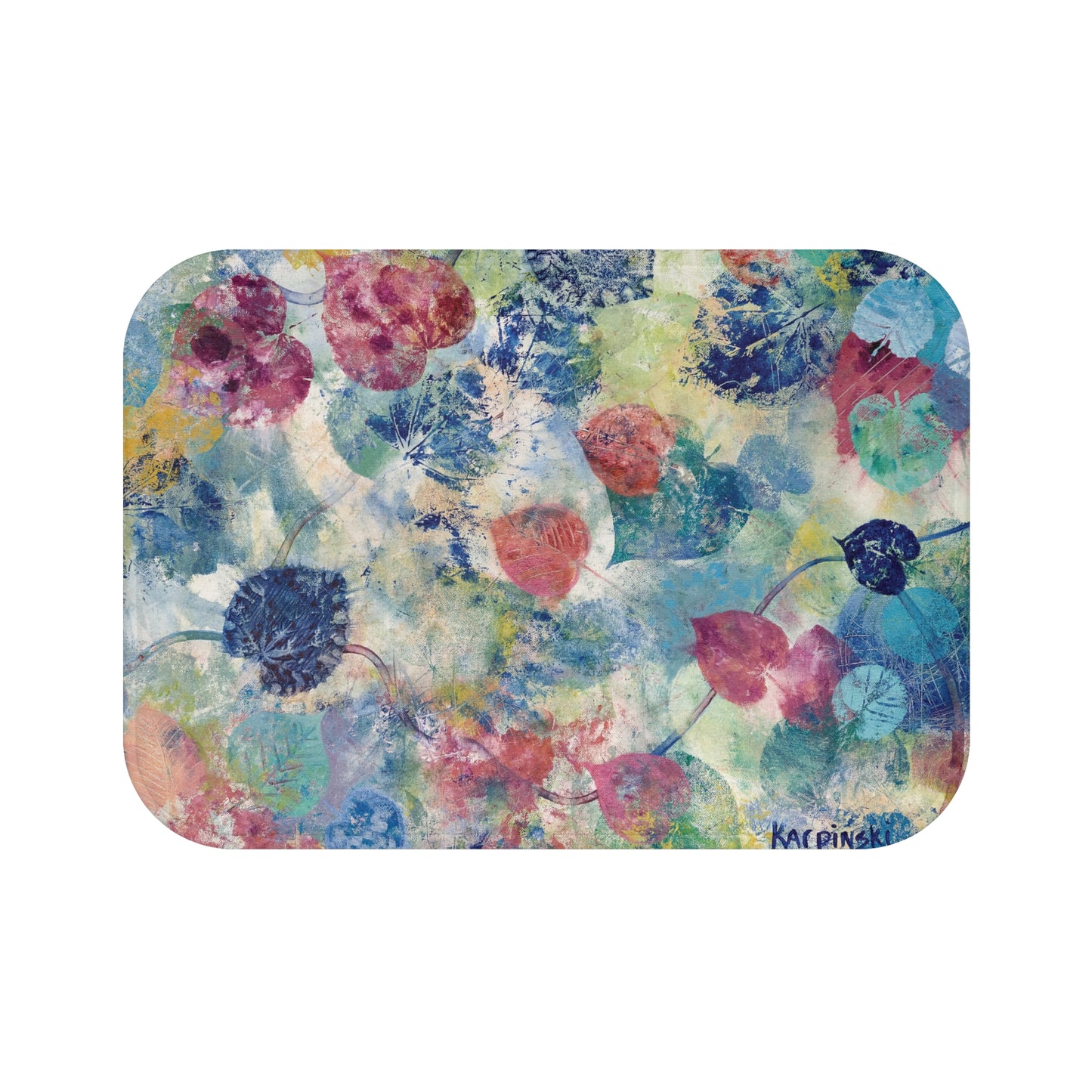 Floral Abstract Art Landscape Memory Foam Non Slip Bath Mat - Red Bud by Leslie Karpinski