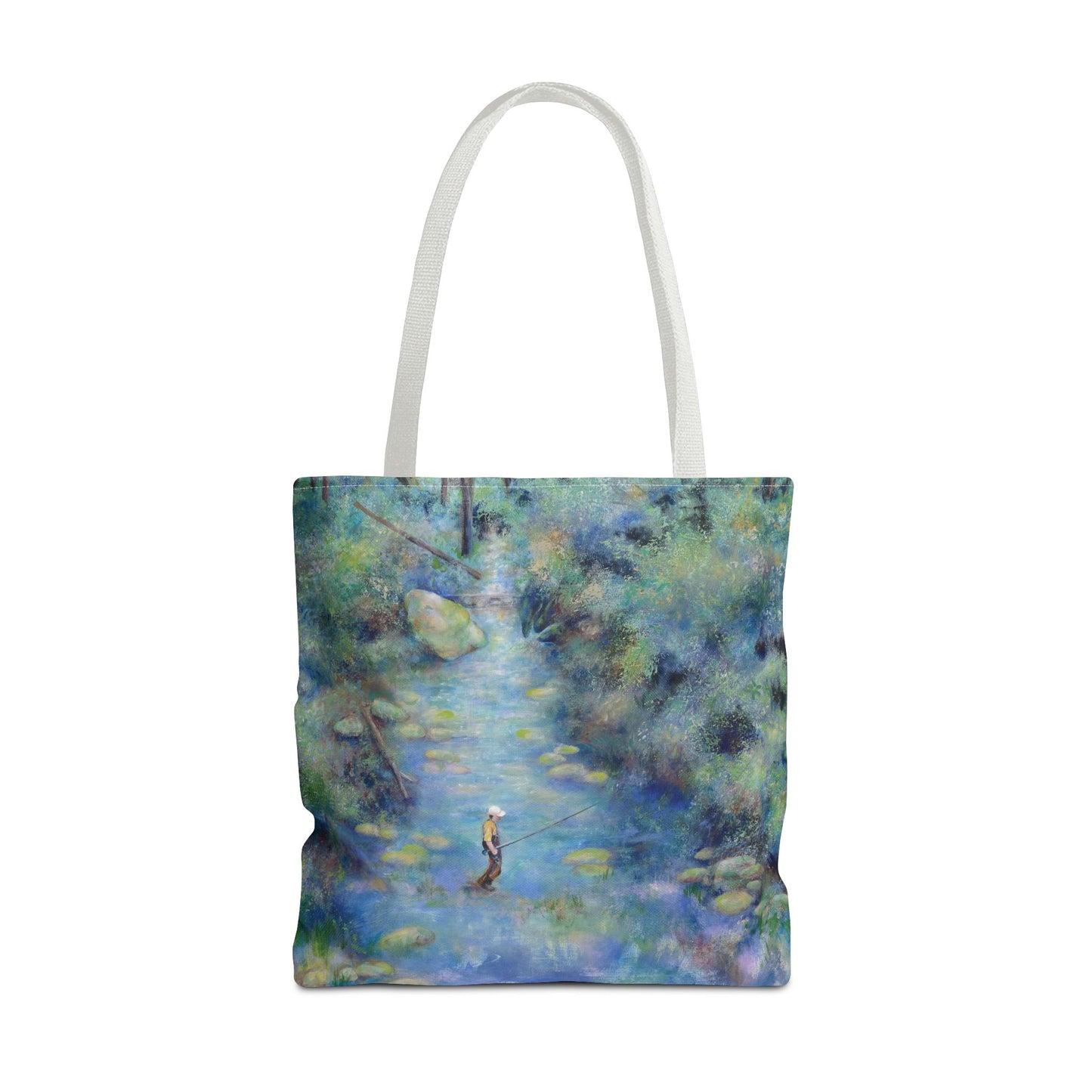 River Fishing Art Tote Bag Canvas Shopping Bag - River Wonders by Leslie Karpinski