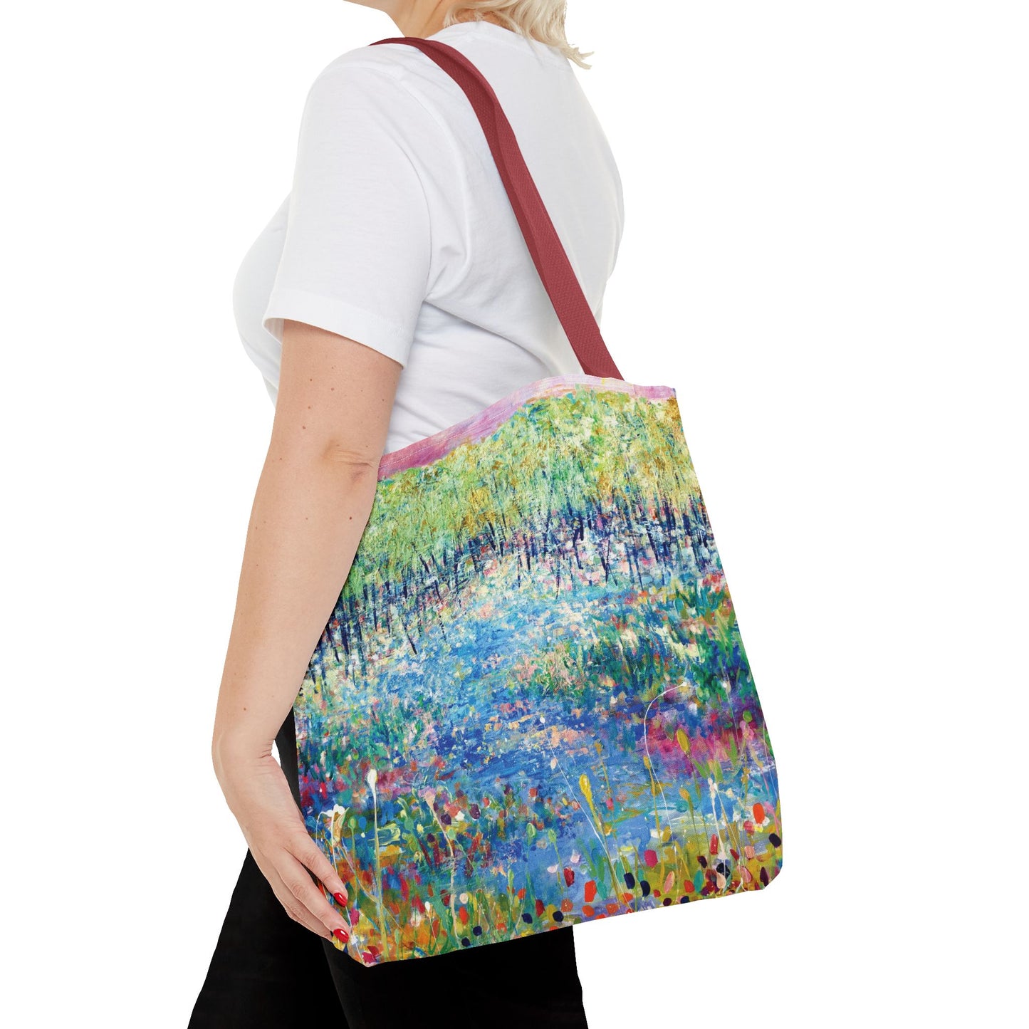 Floral Landcape Art Tote Bag Canvas Shopping Bag - Paths and Journies by Leslie Karpinski